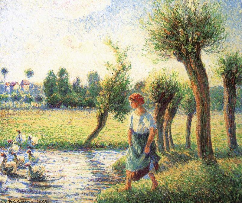 Camille Pissarro Ludas bank on women oil painting picture